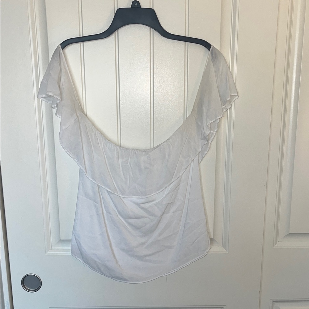 Elegant Cotton Candy off the shoulder White Ruffle Sleeve Top